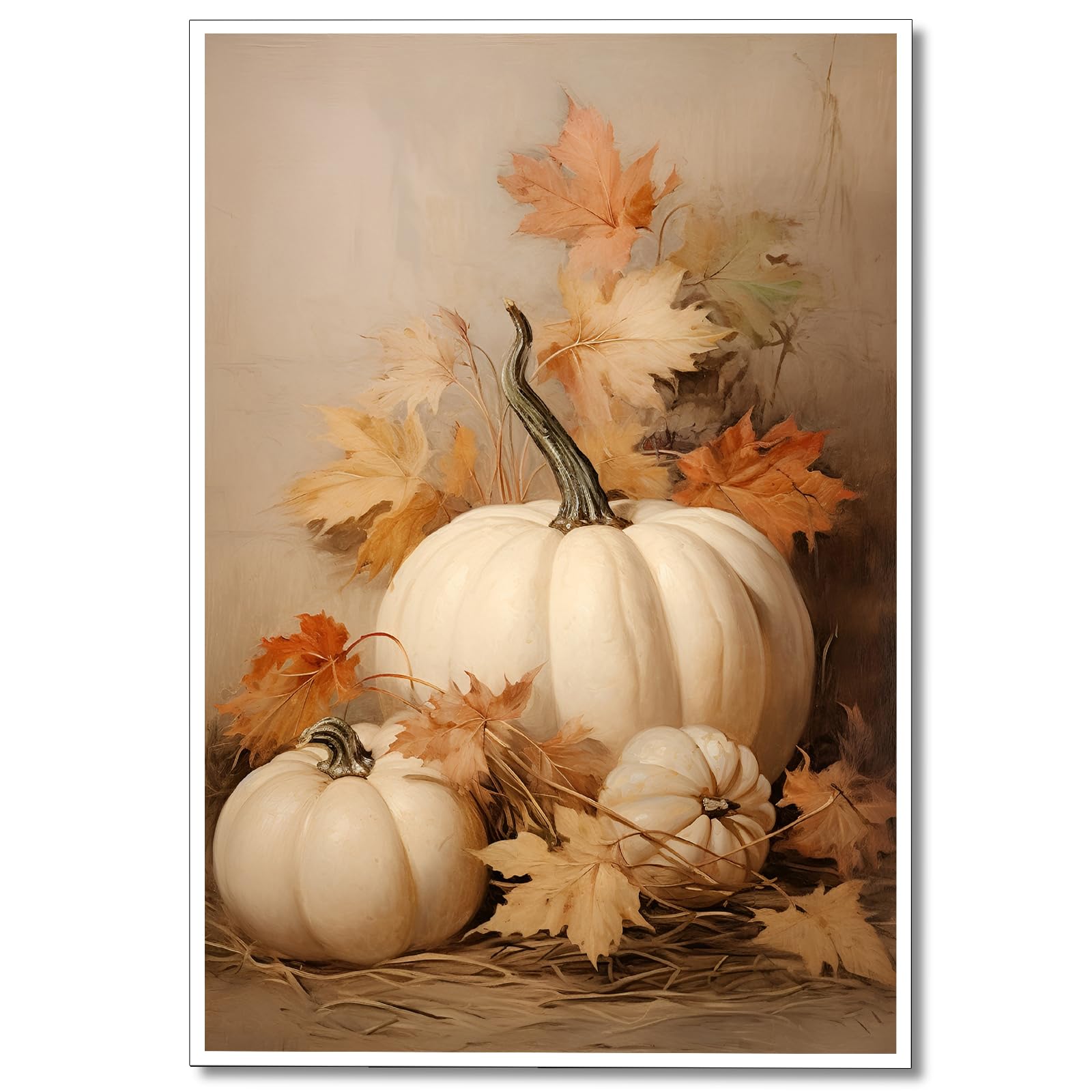 Amazon.com: Wodkodnxy Farmhouse Fall Canvas Wall Art, White Pumpkin Still  Life Painting Pictures, Rustic Farm Pumpkin Fall Leaves Posters, Halloween  ...